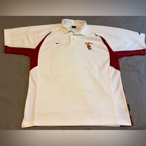USC Trojans Nike Team Dri Fit Polo Shirt Short Sleeve White Embroidered Size L